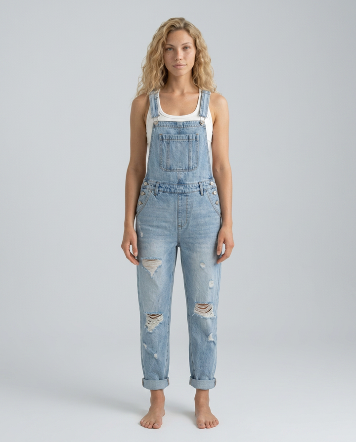 Alyssa | Denim Jumpsuit with Distressed Detail
