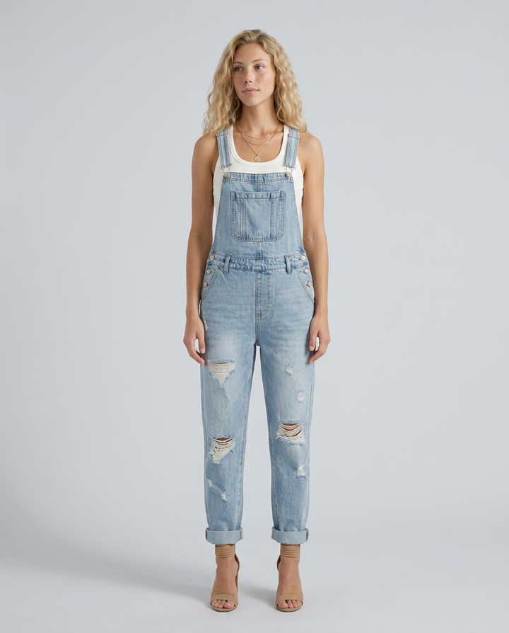 Alyssa | Denim Jumpsuit with Distressed Detail