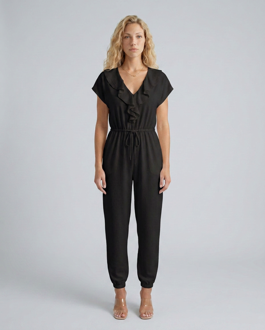 Maura | Jumpsuit with Ruffle V-Neck and Drawstring Waist
