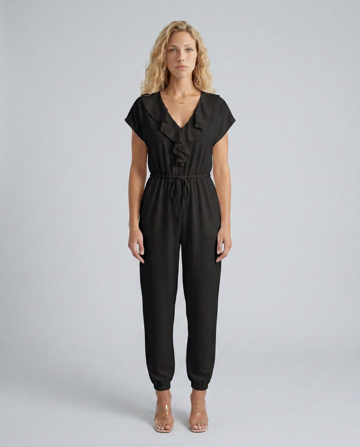 Maura | Jumpsuit with Ruffle V-Neck and Drawstring Waist