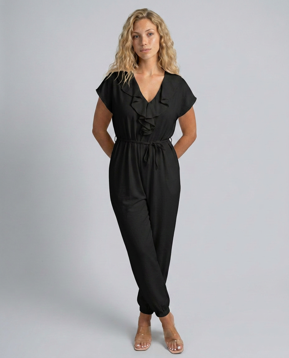 Maura | Jumpsuit with Ruffle V-Neck and Drawstring Waist