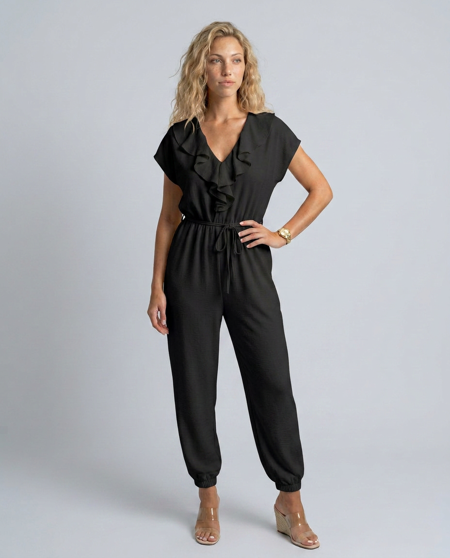 Maura | Jumpsuit with Ruffle V-Neck and Drawstring Waist