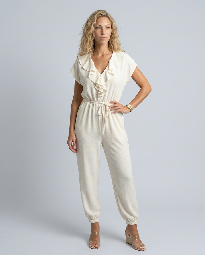 Maura | Jumpsuit with Ruffle V-Neck and Drawstring Waist