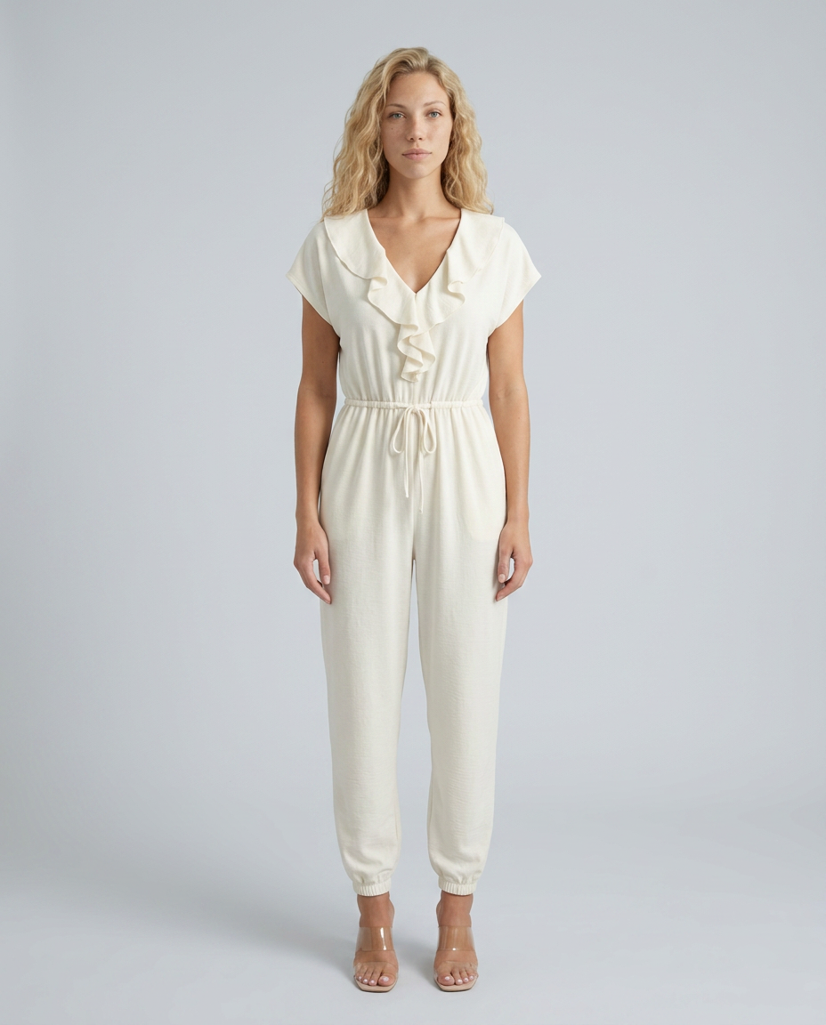 Maura | Jumpsuit with Ruffle V-Neck and Drawstring Waist