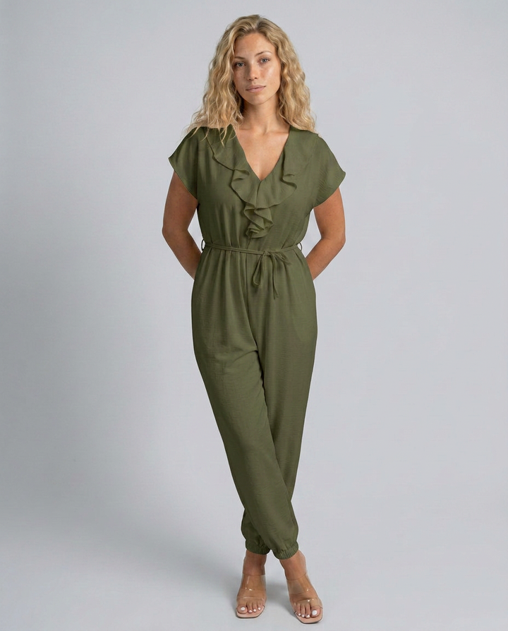 Maura | Jumpsuit with Ruffle V-Neck and Drawstring Waist
