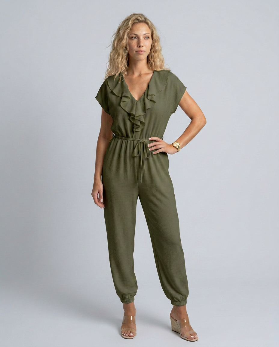 Maura | Jumpsuit with Ruffle V-Neck and Drawstring Waist