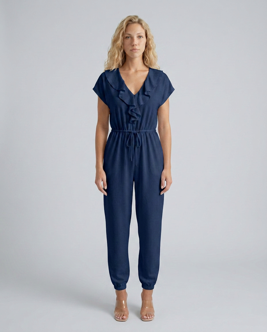 Maura | Jumpsuit with Ruffle V-Neck and Drawstring Waist