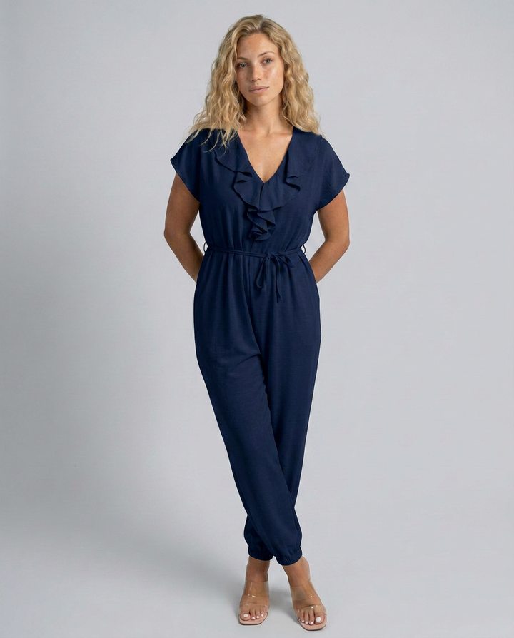 Maura | Jumpsuit with Ruffle V-Neck and Drawstring Waist