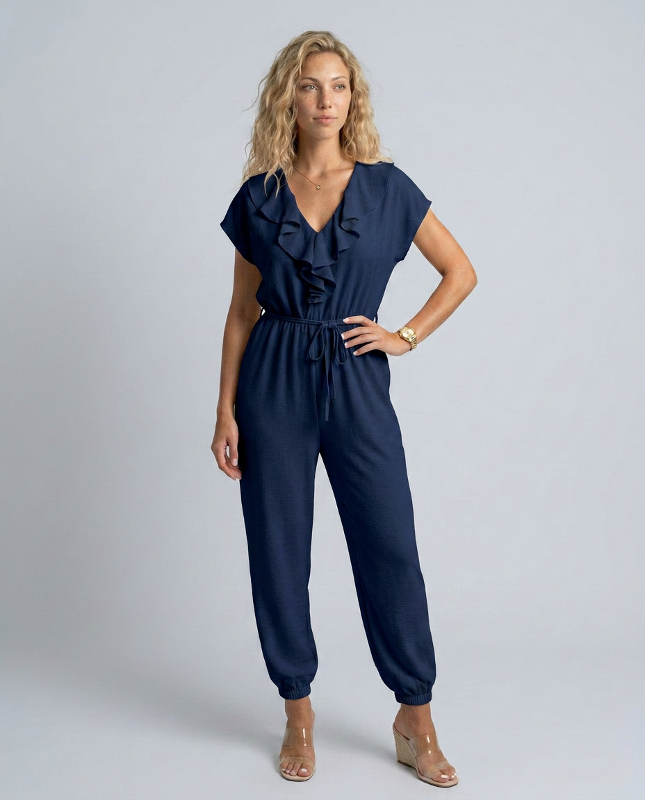 Maura | Jumpsuit with Ruffle V-Neck and Drawstring Waist