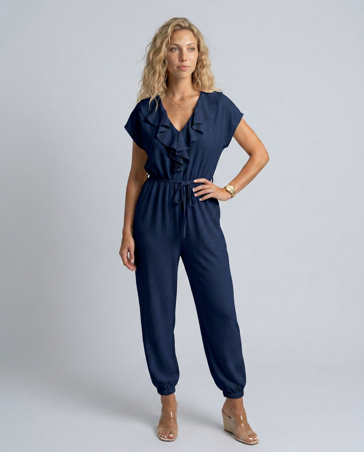 Maura | Jumpsuit with Ruffle V-Neck and Drawstring Waist