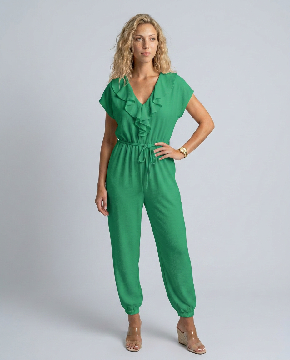 Maura | Jumpsuit with Ruffle V-Neck and Drawstring Waist