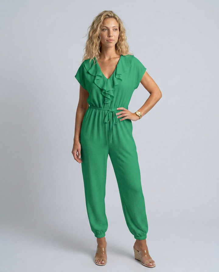 Maura | Jumpsuit with Ruffle V-Neck and Drawstring Waist