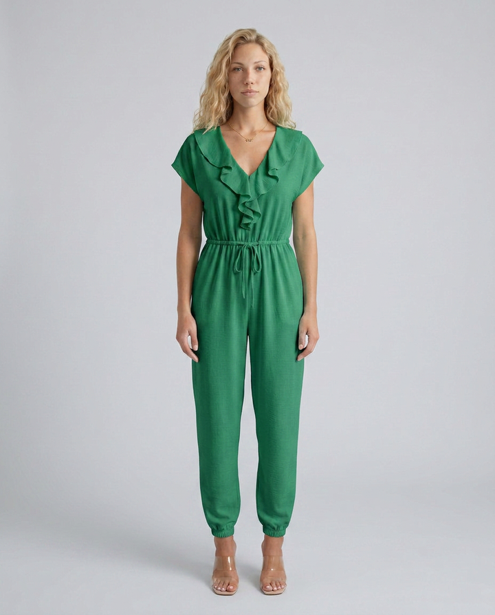 Maura | Jumpsuit with Ruffle V-Neck and Drawstring Waist