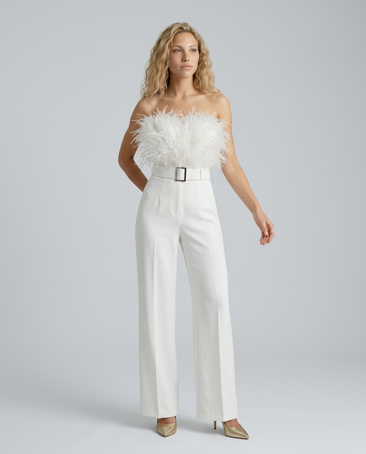Darcy | Jumpsuit with Feather Detail Bodice
