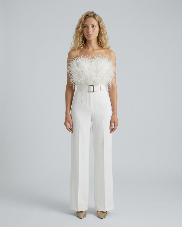 Darcy | Jumpsuit with Feather Detail Bodice