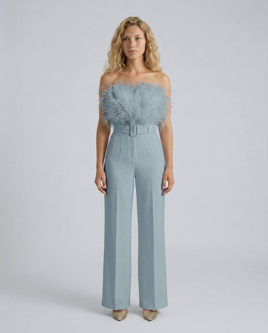 Darcy | Jumpsuit with Feather Detail Bodice