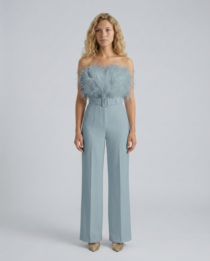 Darcy | Jumpsuit with Feather Detail Bodice