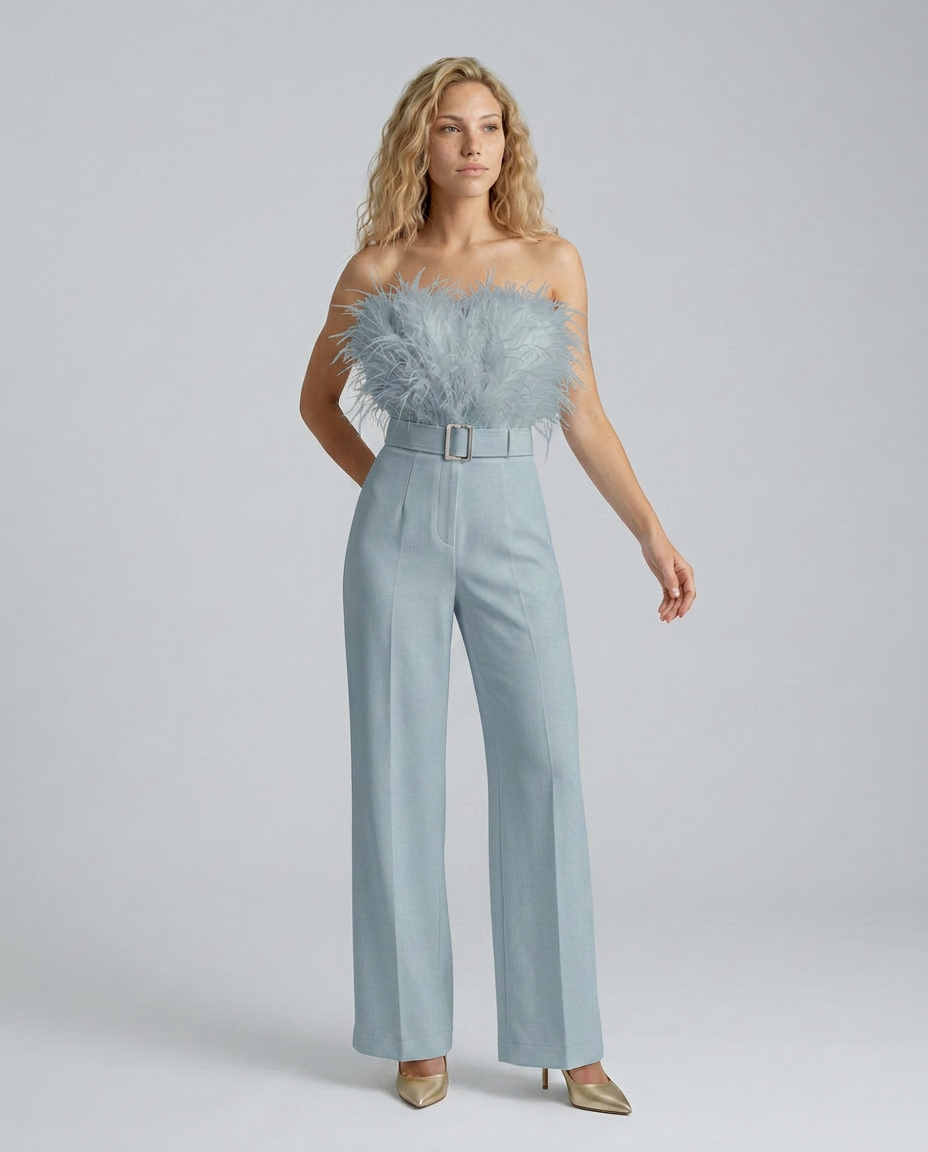 Darcy | Jumpsuit with Feather Detail Bodice