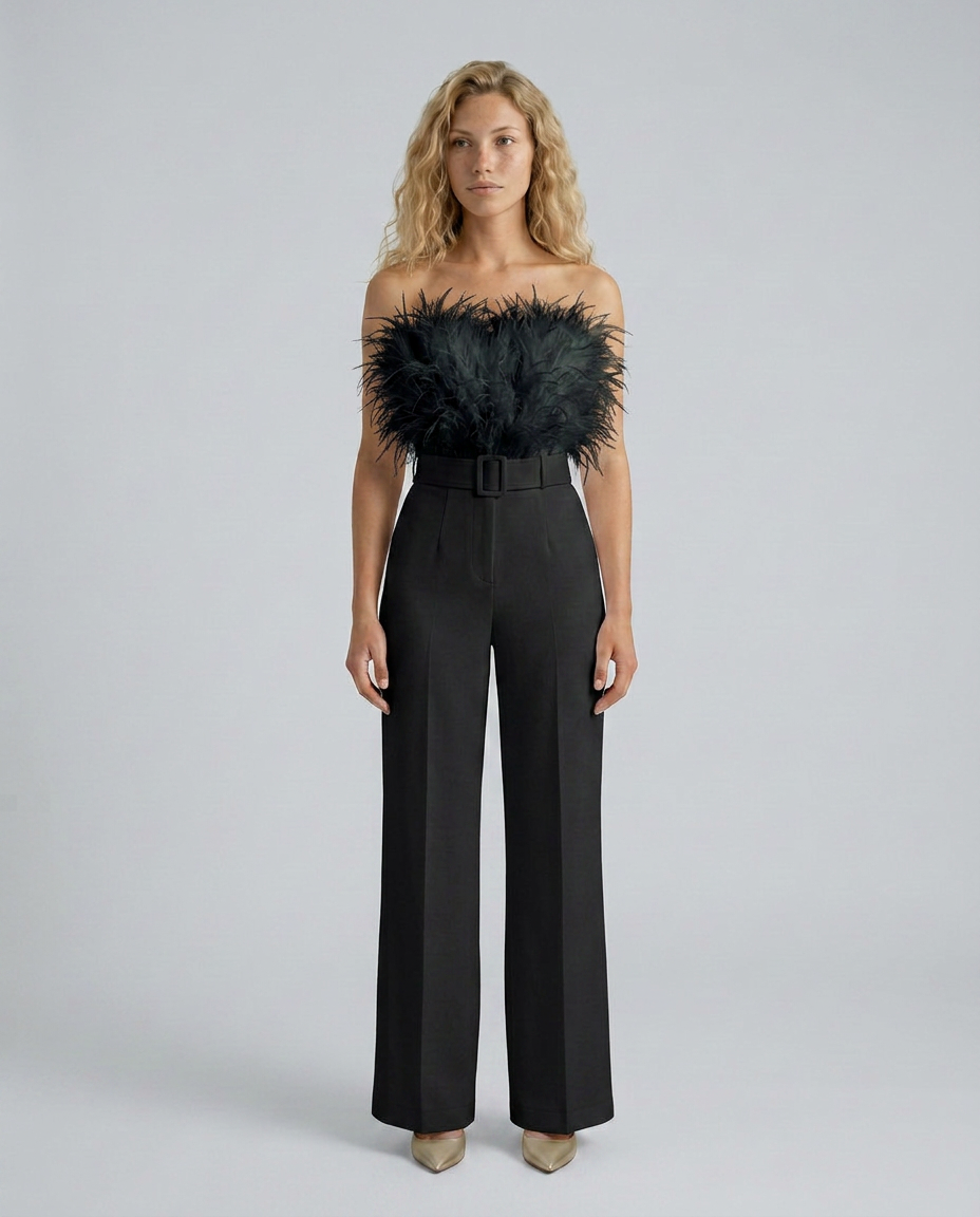 Darcy | Jumpsuit with Feather Detail Bodice