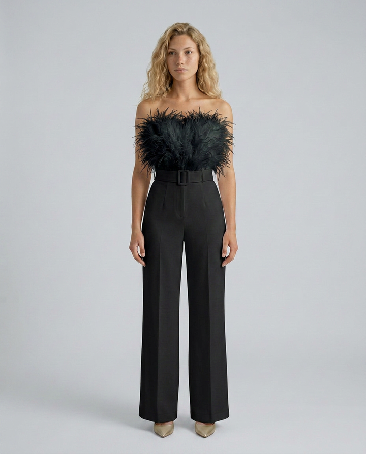 Darcy | Jumpsuit with Feather Detail Bodice