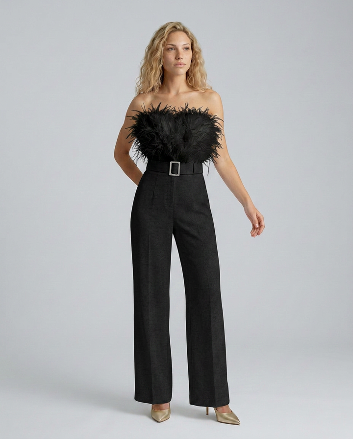 Darcy | Jumpsuit with Feather Detail Bodice