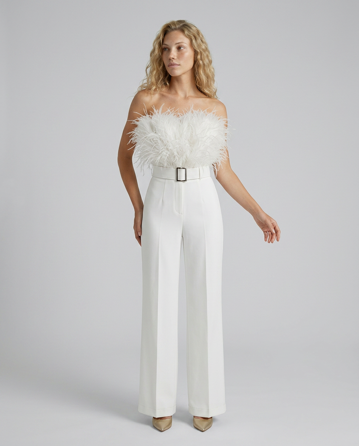 Darcy | Jumpsuit with Feather Detail Bodice