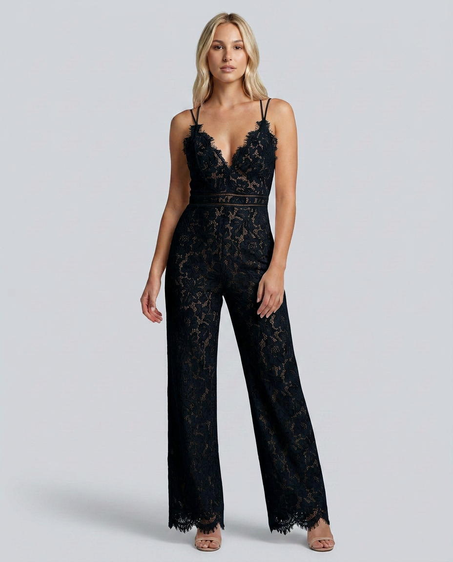 Sadie | Lace Jumpsuit with Wide-Leg Trousers