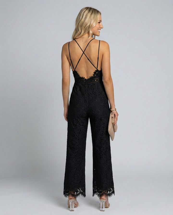 Sadie | Lace Jumpsuit with Wide-Leg Trousers
