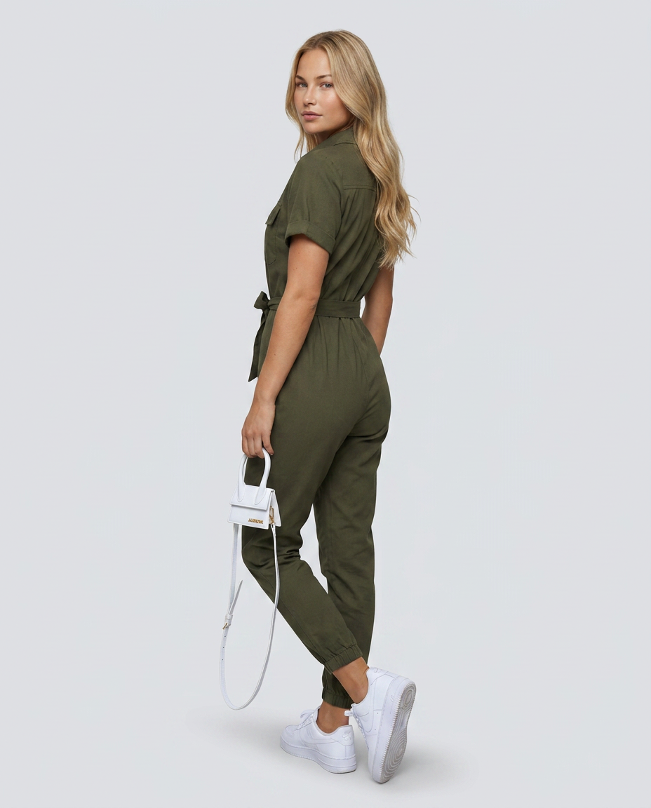 Fabiola | Button Front Jumpsuit with Waist Belt