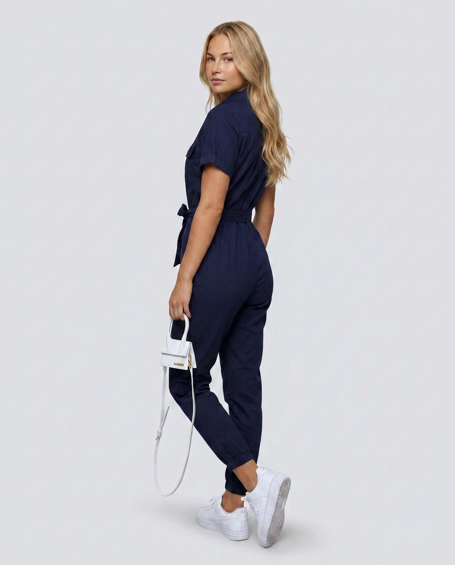 Fabiola | Button Front Jumpsuit with Waist Belt