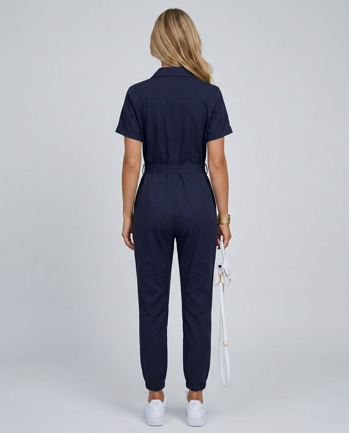 Fabiola | Button Front Jumpsuit with Waist Belt