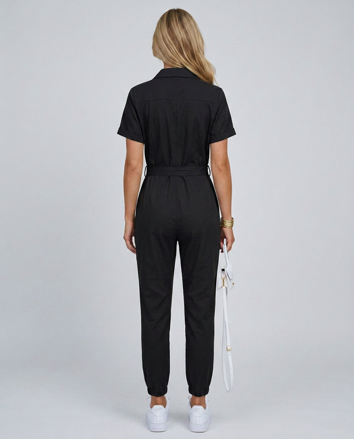 Fabiola | Button Front Jumpsuit with Waist Belt