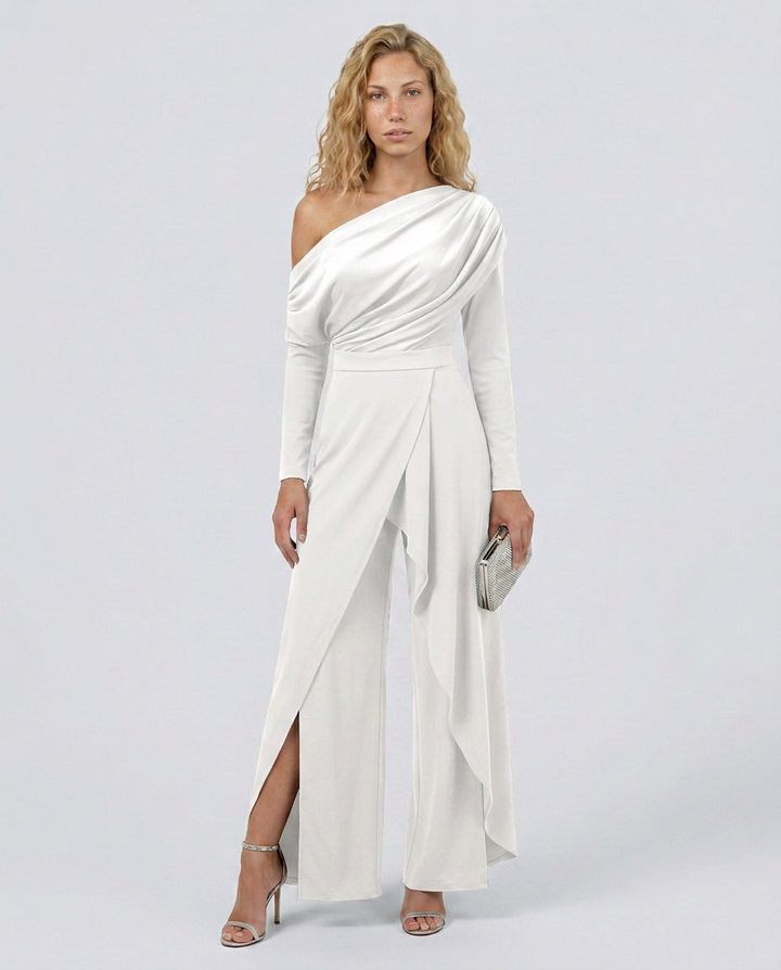 Seraphina | One Shoulder Jumpsuit with Draped Overlay
