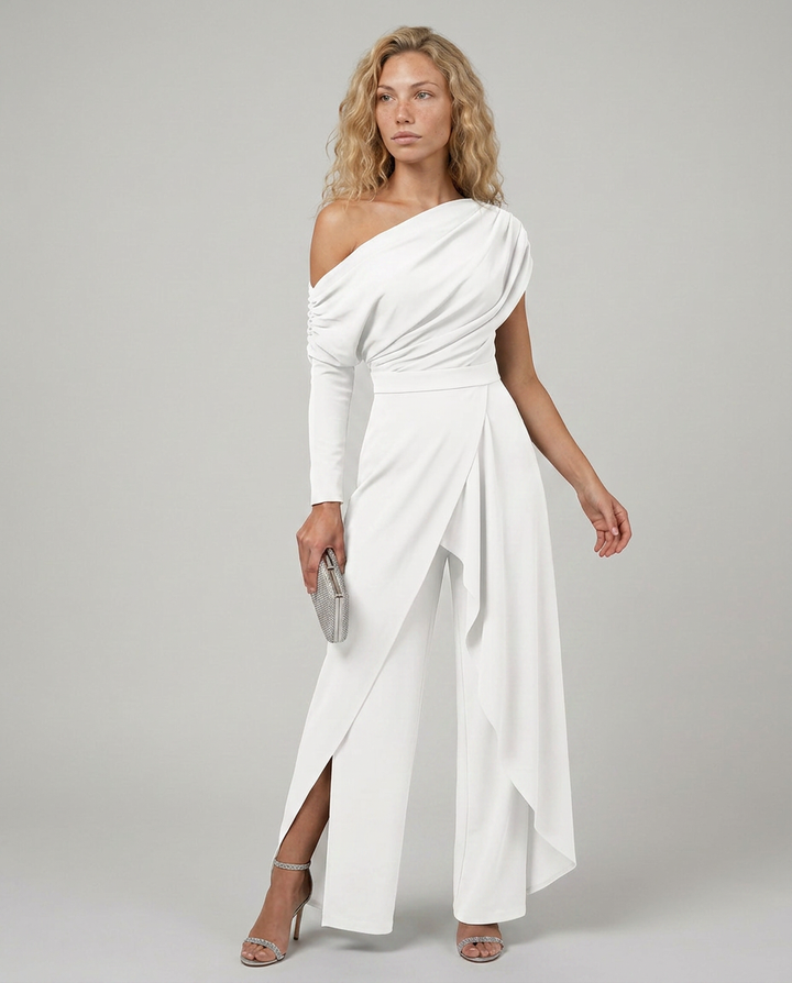 Seraphina | One Shoulder Jumpsuit with Draped Overlay