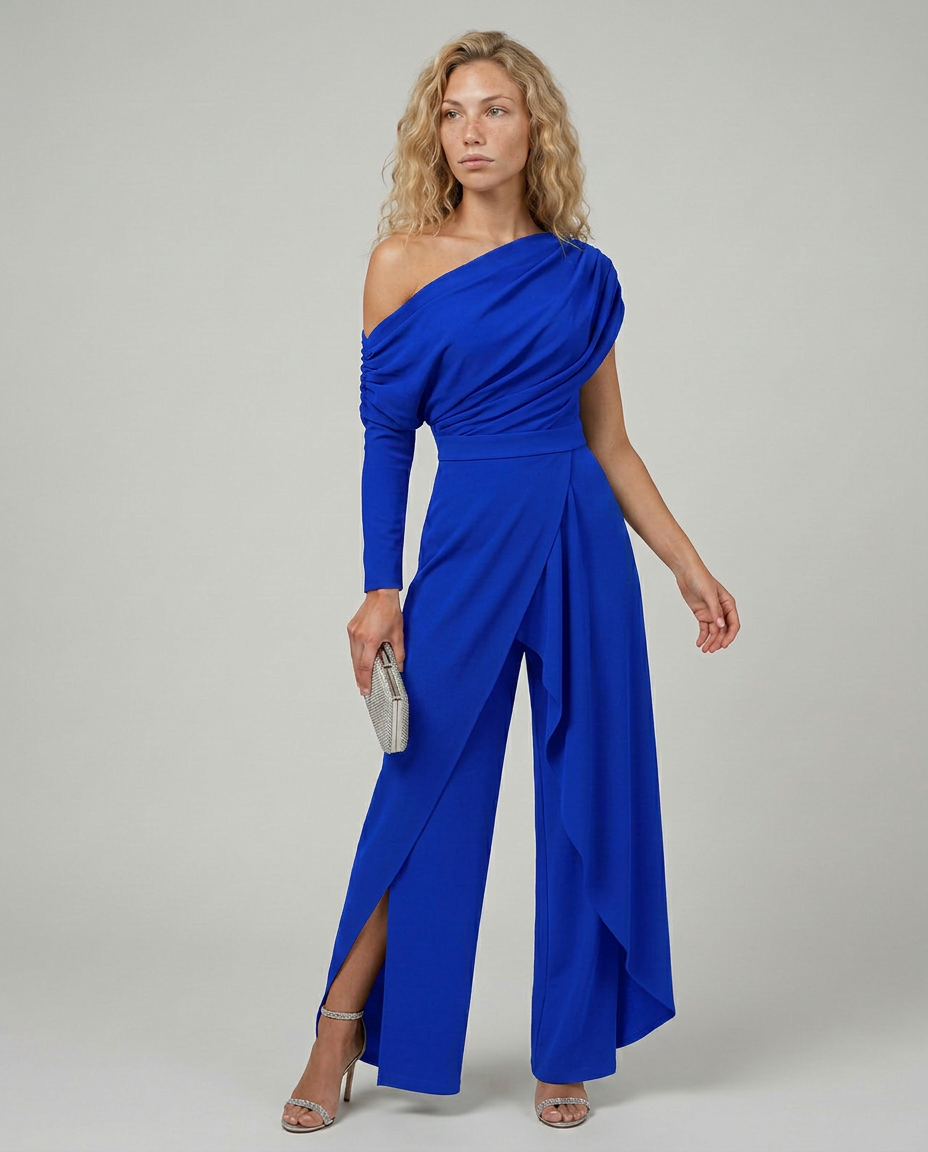 Seraphina | One Shoulder Jumpsuit with Draped Overlay