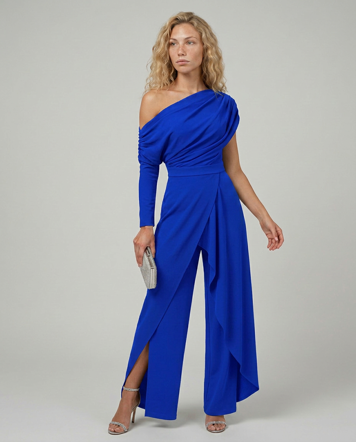Seraphina | One Shoulder Jumpsuit with Draped Overlay