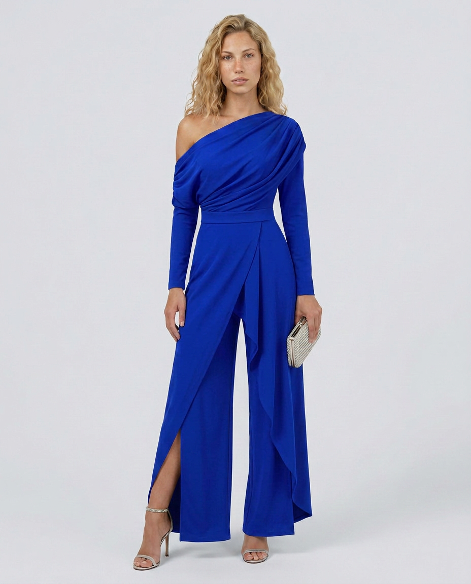 Seraphina | One Shoulder Jumpsuit with Draped Overlay