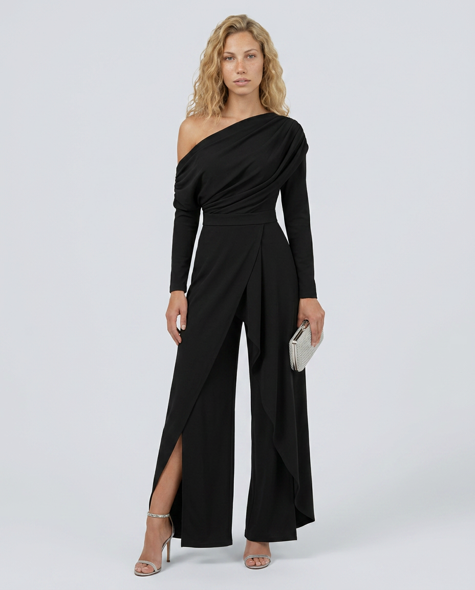 Seraphina | One Shoulder Jumpsuit with Draped Overlay