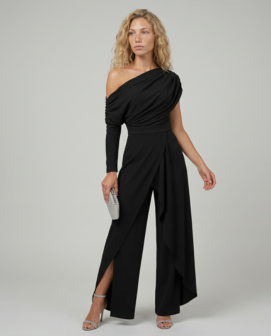 Seraphina | One Shoulder Jumpsuit with Draped Overlay