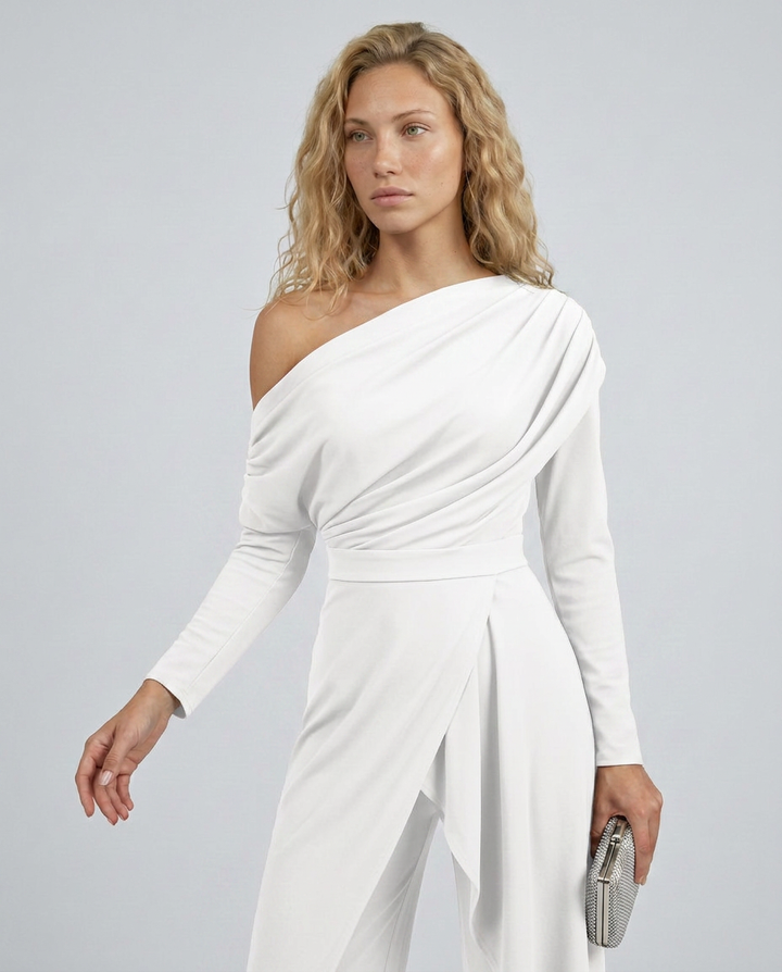 Seraphina | One Shoulder Jumpsuit with Draped Overlay
