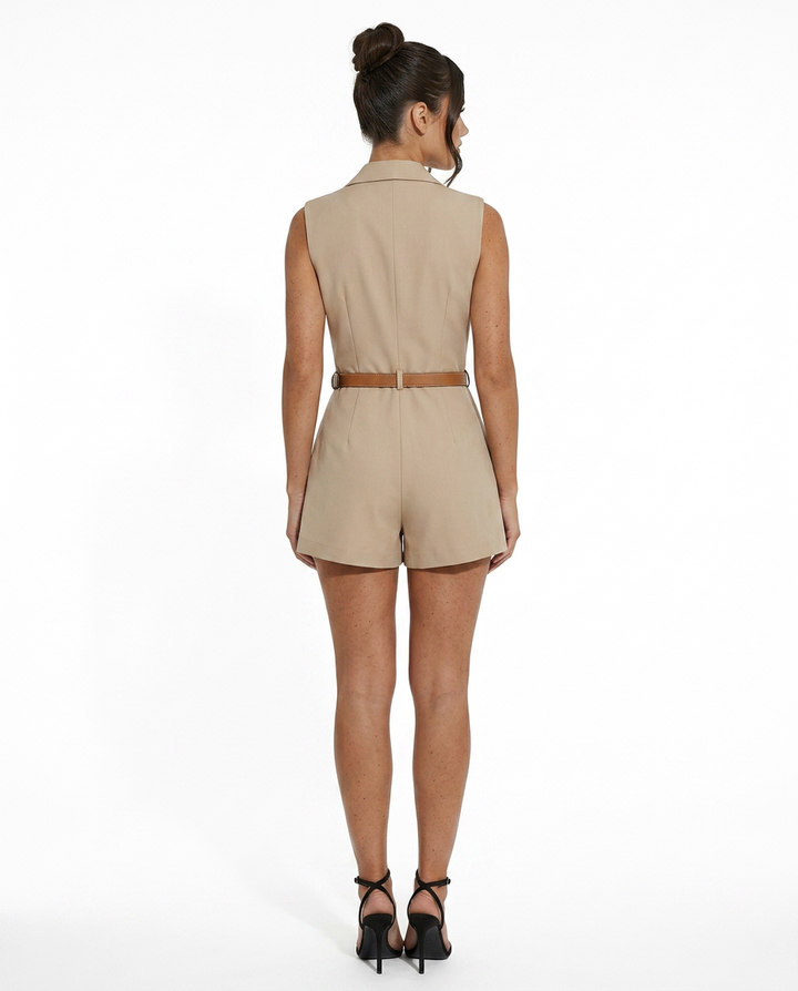 Francesca | Sleeveless Playsuit with Lapel Collar