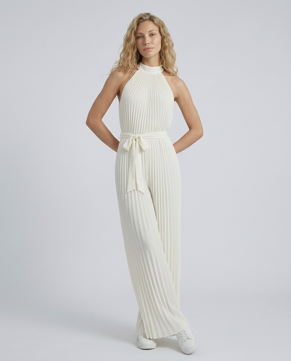 Nanette | Halter Neck Jumpsuit with Pleated Wide-Leg Trousers