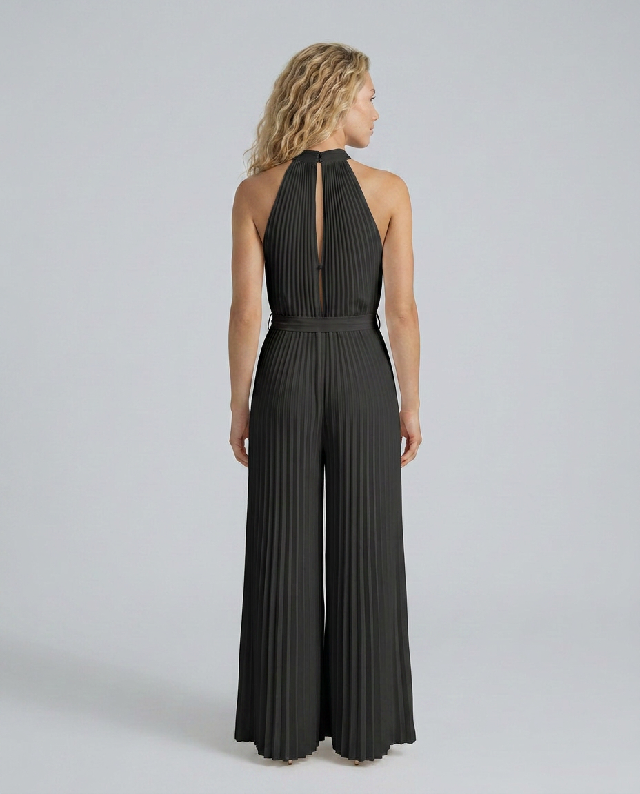 Nanette | Halter Neck Jumpsuit with Pleated Wide-Leg Trousers