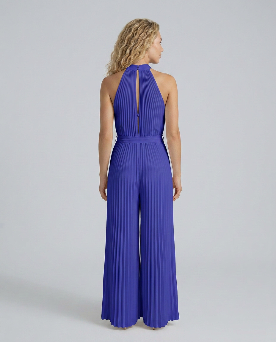 Nanette | Halter Neck Jumpsuit with Pleated Wide-Leg Trousers