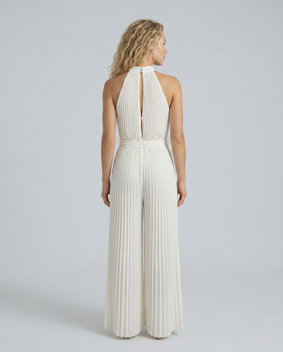 Nanette | Halter Neck Jumpsuit with Pleated Wide-Leg Trousers