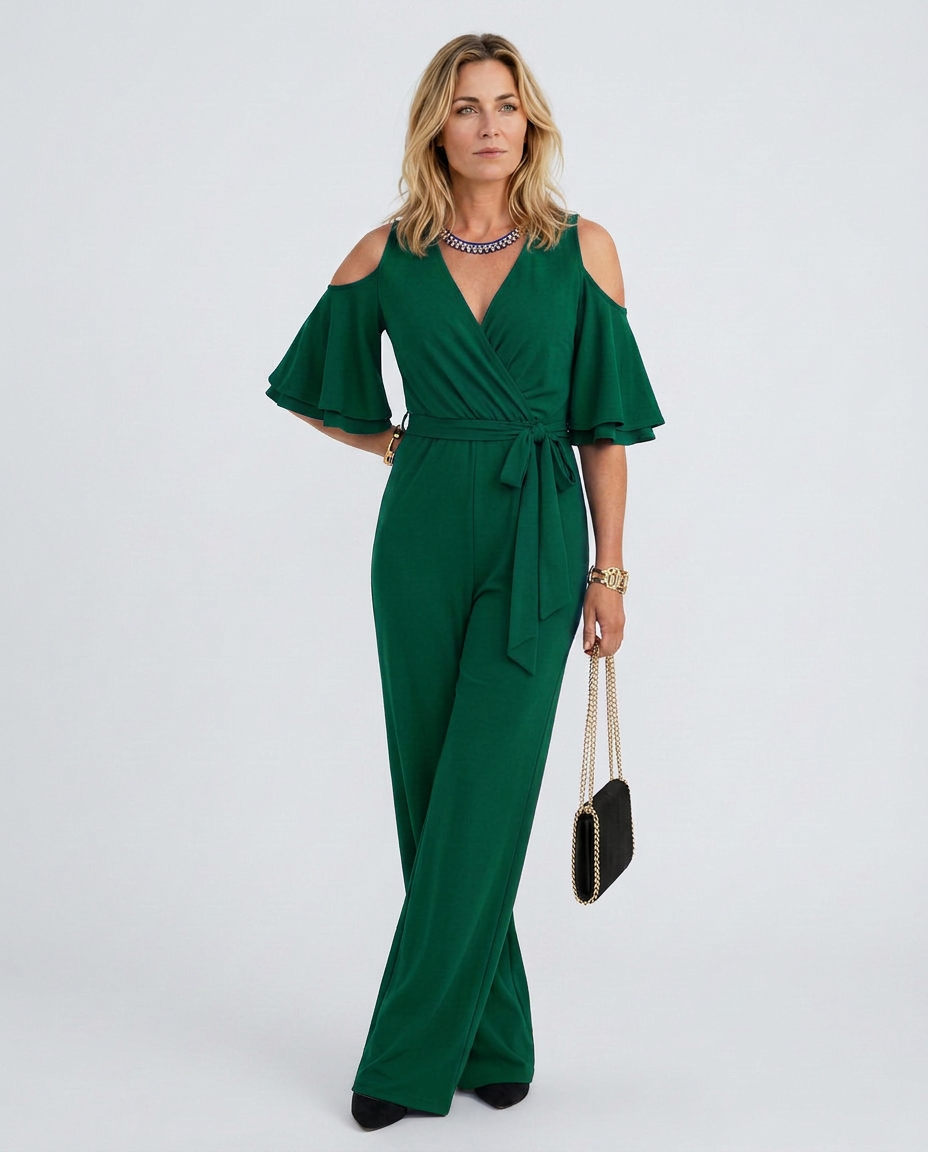 Alison | Cold Shoulder Jumpsuit with Wide-Leg Trousers
