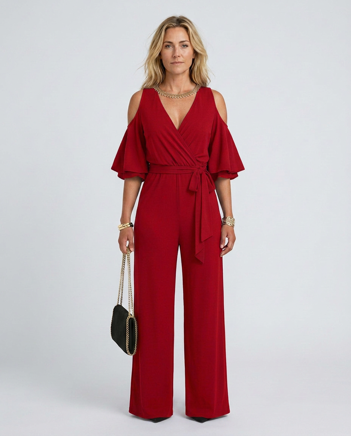 Alison | Cold Shoulder Jumpsuit with Wide-Leg Trousers