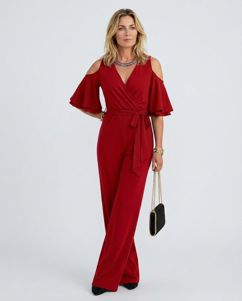 Alison | Cold Shoulder Jumpsuit with Wide-Leg Trousers