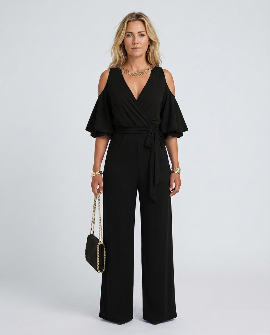 Alison | Cold Shoulder Jumpsuit with Wide-Leg Trousers