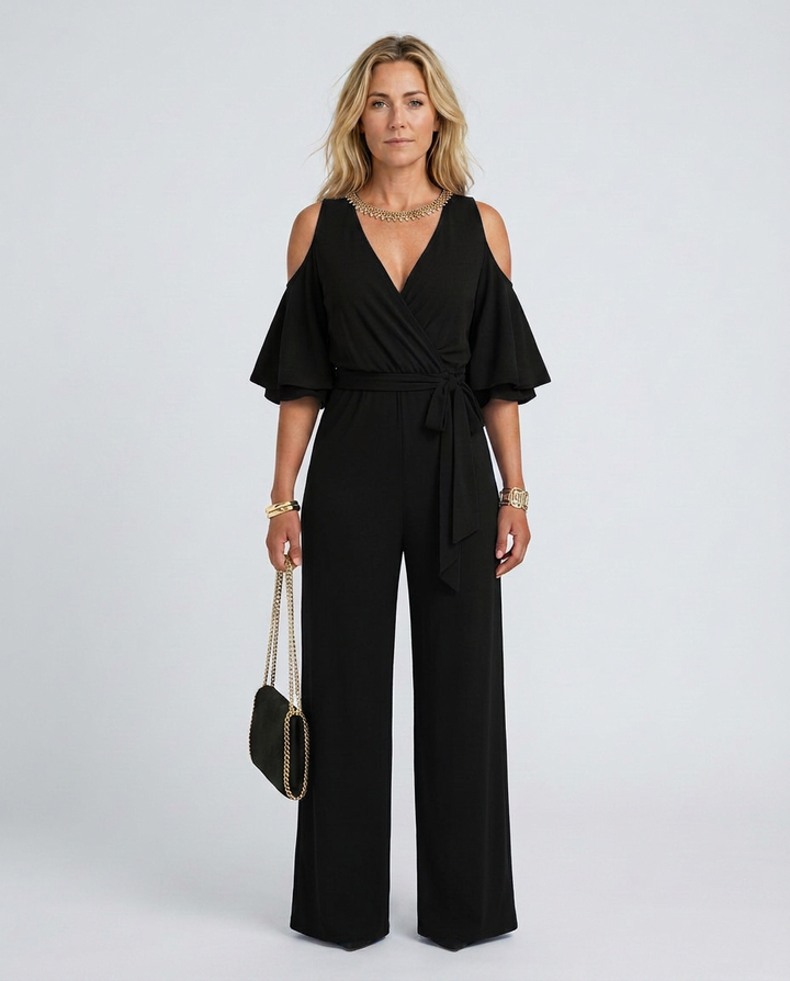 Alison | Cold Shoulder Jumpsuit with Wide-Leg Trousers